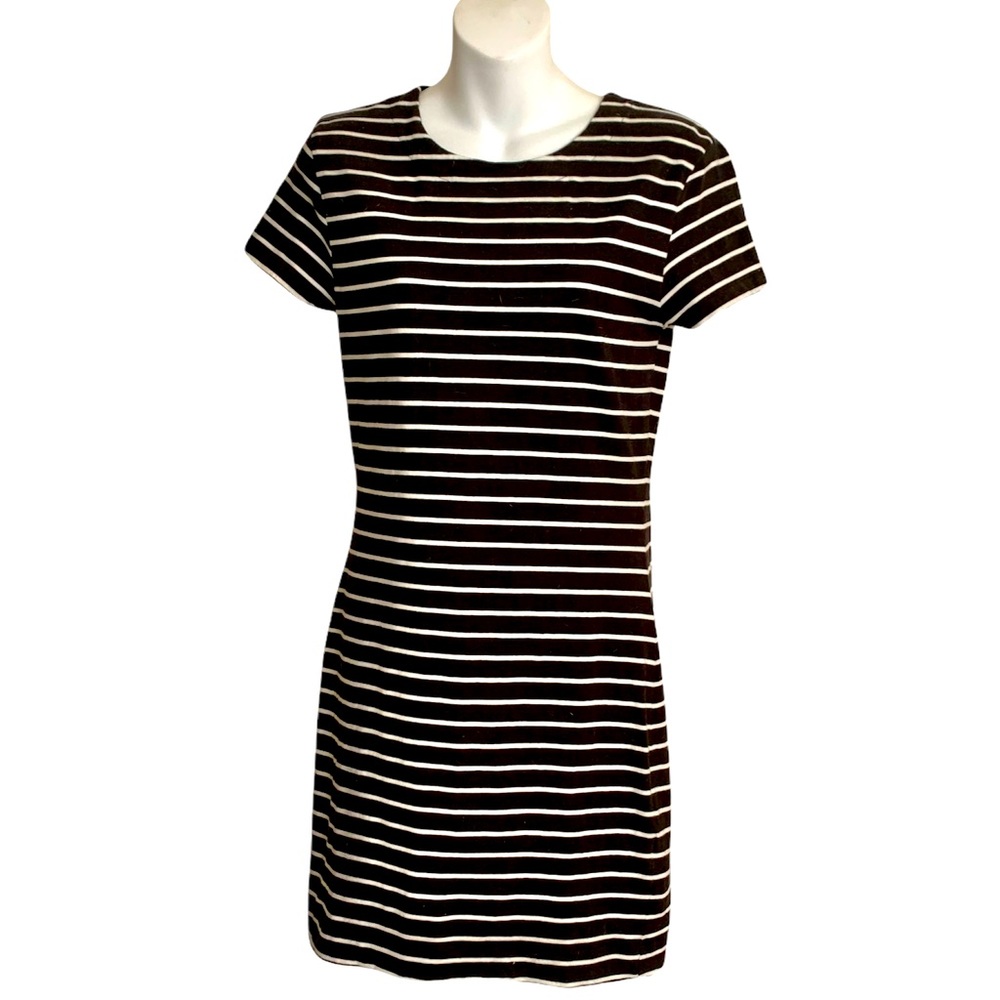 T-Shirt Dress Body Con Short Sleeve Crew Neck black and white stripe Size S